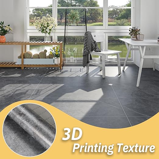Freshtour Vinyl Flooring Roll, Versatile Removable PET Leather-Like Floor Covering, Waterproof & Durable, Easy Tape Installation, Cost-Effective for Any Room, Grey Marble/ 107.6 Sq.ft (39.3" x 393.7")