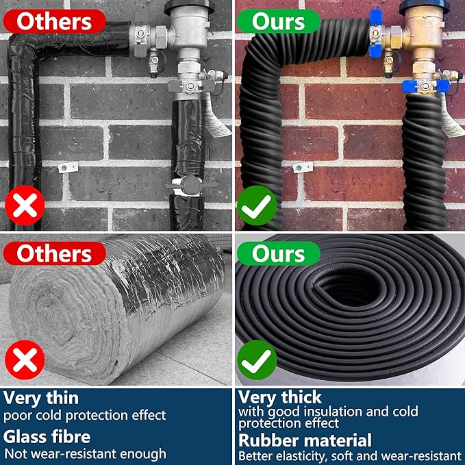 16.4 Ft x 3.2 inch Water Pipe Insulation Tape-Weather Resistant Foam Pipe Insulation Wrap for Winter Cold Hot Water Pipe-Self Adhesive Tube Insulation Wrap for Winter Freeze Protection (Black)