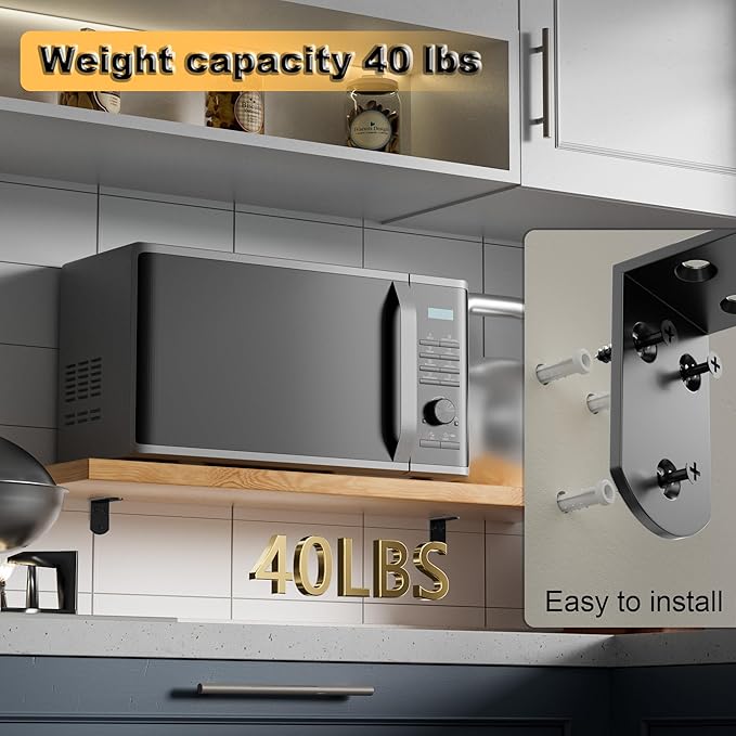 Alise 4Pcs Stainless Steel L Brackets for Shelves Black, Small Floating Shelf Brackets, 90 Degree Right Angle Bracket, Heavy Duty Metal L Bracket Corner Brackets for Wood Furniture (2.56X2.56 in)