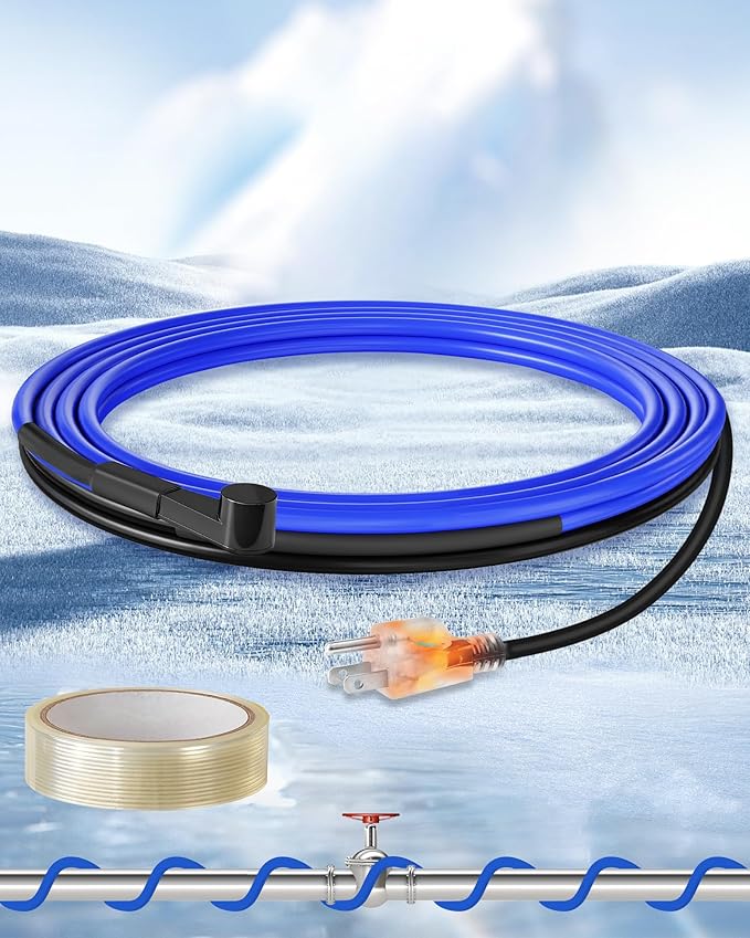 3 FT Water Pipe Heating Cable, 5W Constant Power Self-Regulating Heating Cable, 5W/FT, IPX7 Waterproof, Auto-On/Off, for Metal and Plastic Water Pipes, Freeze Protection, 120V, U03HC06