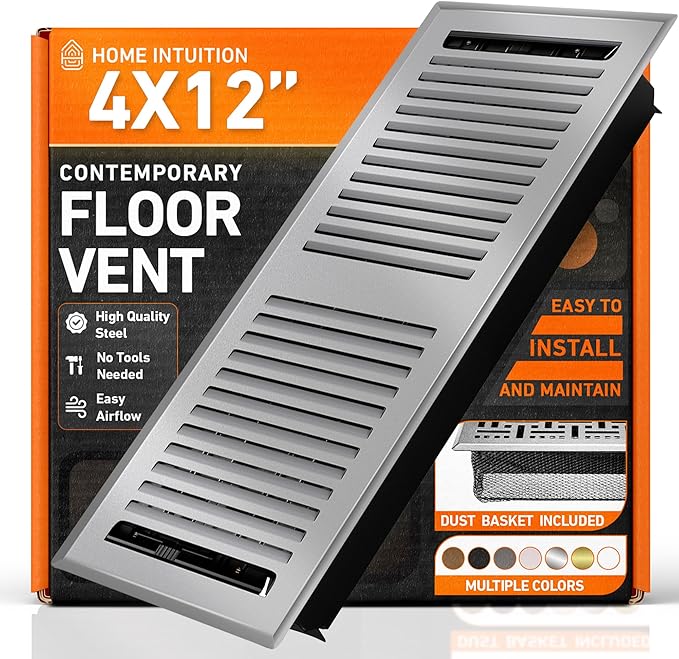 4X12 Floor Vent Covers Floor Register with Mesh Cover Trap, Heat and Air, Walkable Metal Floor Register for HVAC Duct, Contemporary, Light Grey