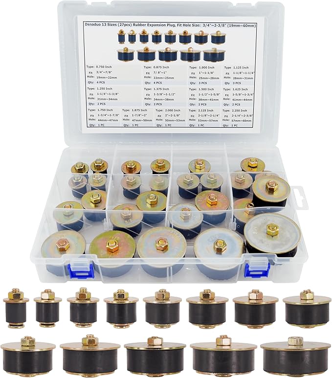13 Sizes (27pcs) Rubber Expansion Plug, Automotive Rubber Freeze Plug Fit Hole Size: 3/4"~2-3/8" (19mm~60mm)