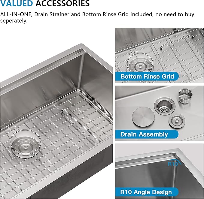 36 Undermount Kitchen Sink - Fulorni 36"x19" Kitchen Sink Ledge Workstation Under Counter 16 Gauge 304 Stainless Steel Large Single Bowl Basin