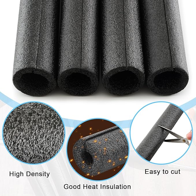 Amylove 3.3 Feet Foam Pipe Insulation Foam Tube Insulating Water Pipe Pool Swim Noodles Heat Preservation Pipes Covers for Tubing Outdoor Freeze Protection (12 Pcs,Black,1 ft X 1 Inch)