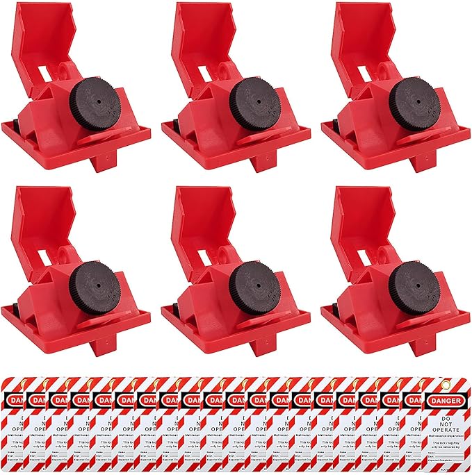 Circuit Breaker Lockout Device,6Pcs for 120/277 Clamp-on Electrical Single Pole Breaker for Loto Station Lock Out Tag Out Kit with 20pcs Safety Tag