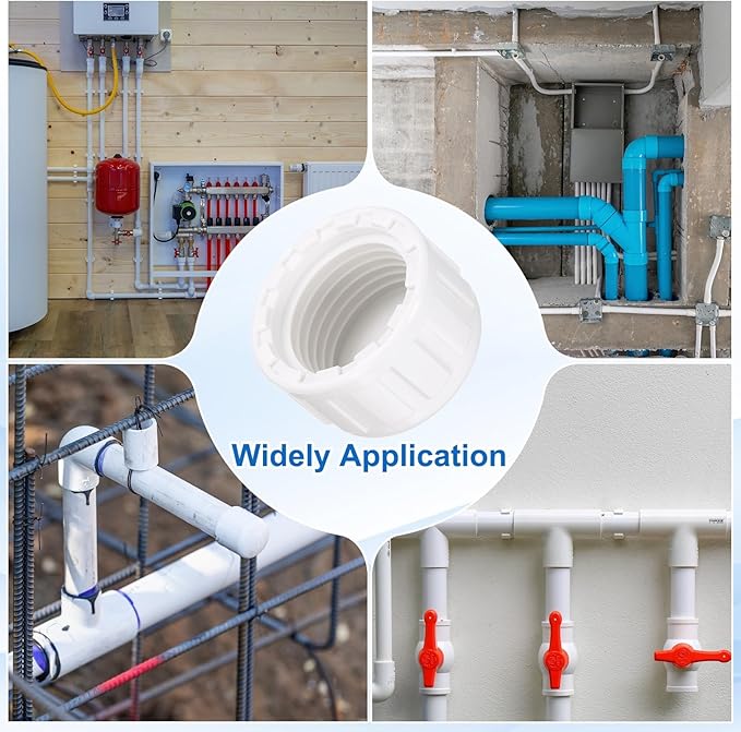 uxcell 5Pcs 1/2 Inch PT Female Thread PVC Pipe Fitting Cap, Cleanout Water Drain End Caps, Pipe Plug Socket Fittings with Gasket for Water Heater Supply Lines, Plumbing, White