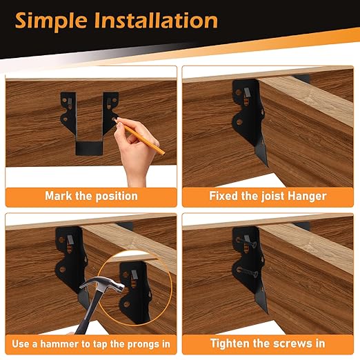 24 Pcs 2"x 4" Joist Hanger,Q235B Steel Black Powder Coated Face Mount Joist Hangers ,Hurricane Ties for Rafters,Tie Brackets for Floor Deck and Ceiling Joists