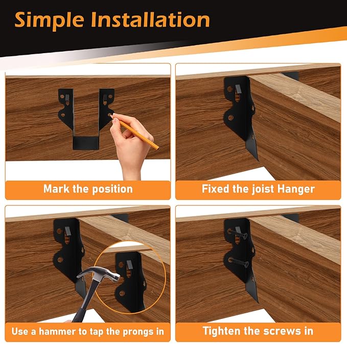 16 Pcs 2"x 4" Joist Hanger,Q235B Steel Black Powder Coated Face Mount Joist Hangers ,Hurricane Ties for Rafters,Tie Brackets for Floor Deck and Ceiling Joists