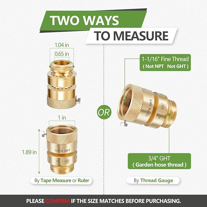 1 Pack 1-1/16" Fine Thread (Female) Lead-Free Self-Draining Vacuum Breaker, PK 1390 Replacement Hose Bib Backflow Preventer with washers and Sealing Tape for Garden & indoor Spigot