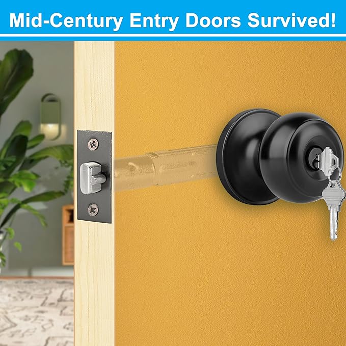 5" Backset Entry Door Latch with Keyed Diff. Knobset, 19/64" (7.6mm) Square Interface with Square Corner Faceplate, Non-Handed, Matte Black