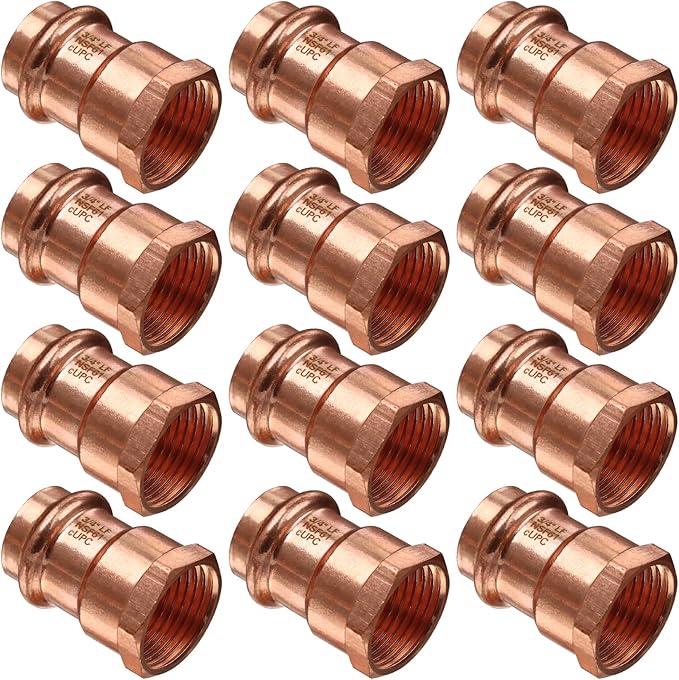 12PCS Copper Press Female Adapter,Plumbing 3/4”Copper Press Fittings x 3/4” Female NPT Coppers Press Adapter Pressure Coppers Fitting,3/4”Female NPT x Press LF Press Adapter Fittings