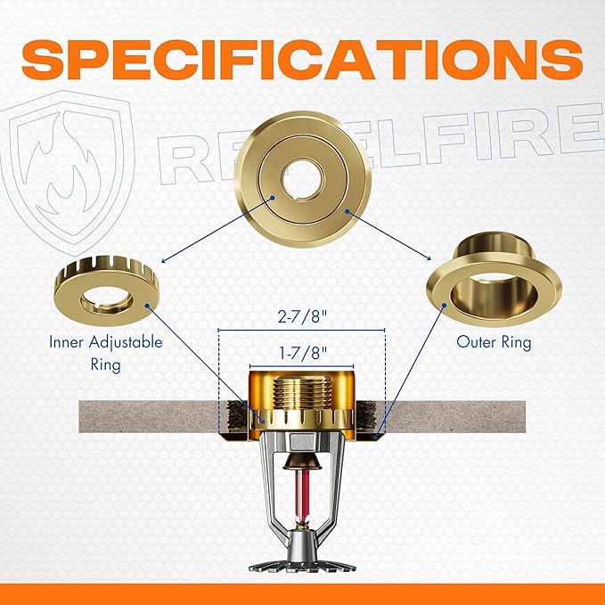 Recessed Fire Sprinkler Escutcheon 1/2 in. IPS - 2 Piece in Brass - Depth Adjustment Range up to 3/4 in. for Fire Sprinkler Trim