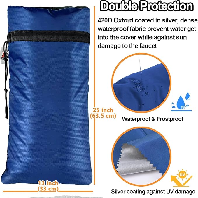 XXL Outdoor Faucet Covers for Winter, 3M Thinsulate Insulation Faucet Freeze Protector, 25”H x 13”W for Garden Lawn Faucets & Yard Hydrant, Waterproof Insulated Spigot Cover Faucet Sock – Blue