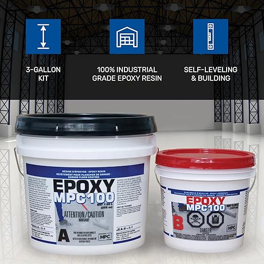 MPC-100 3-Gallon Epoxy-Resin Kit and 20-Inch LATUX Squeegee Trowel, Floor Epoxy Kit or Countertop Epoxy Kit for Industrial and Commercial Use