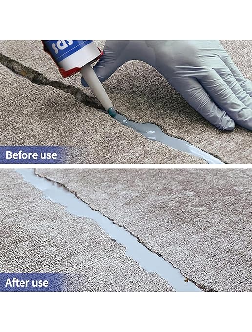 E-SDS Concrete Crack Filler Outdoor Waterproof Cement Crack Filler, Polyurethane Adhesive Sealant Self-Leveling Driveway Repair Filler Flexible Concrete Patch Gray 10.5 fl. oz (Grey,6 Pack)