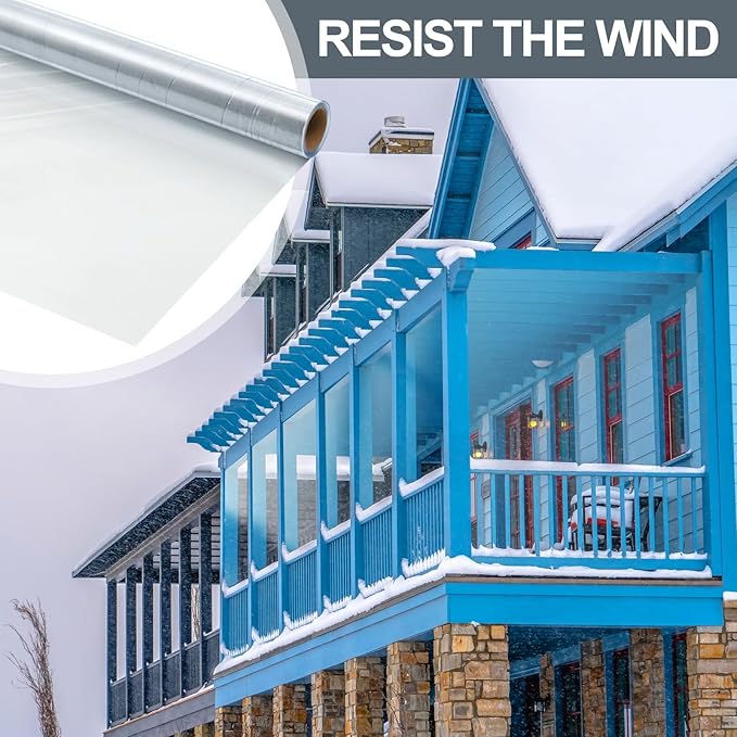 Clear PVC Soft Glass Window Panel 36''x394'' Flexible Plastic Roll Film Cuttable Temporary Storm Window Replacement for Porch Car Sealing Drafts Moisture Blocking Cold Protection Winterizing