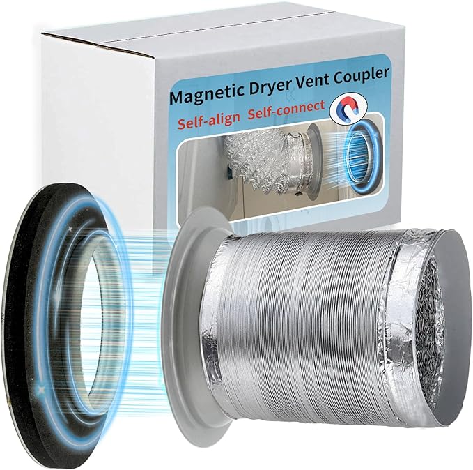 Magnetic Dryer Vent Coupler Self-connect Self-align Dry Vent Connector 4inch, Air Tight Seal with Hose Support, 0-12" Center to Center Offset, Easy Install
