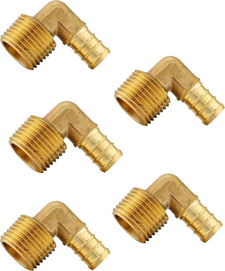 (Pack of 5) EFIELD Pex 3/4"x 1/2" Male Threaded NPT Elbow Brass Barb Crimp Fittings, ASTN F1807,(PEX1807101-5PCS)