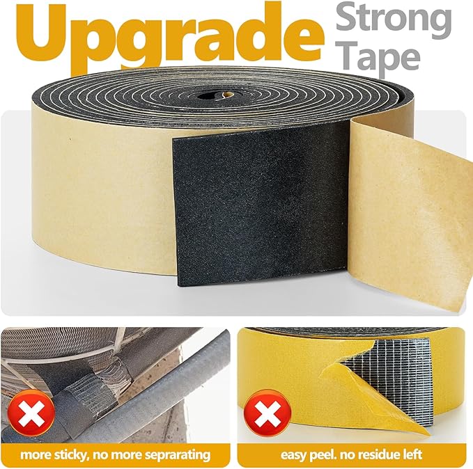 DEMEDO Pipe Insulation Tape, Pipe Wrap Insulation Foam Tape Self Adhesive, Outdoor Water Pipe Insulation Roll for HVAC, AC Line Insulation, 4 inch x 16.5 FT Heat Tape for Water Pipe, Black