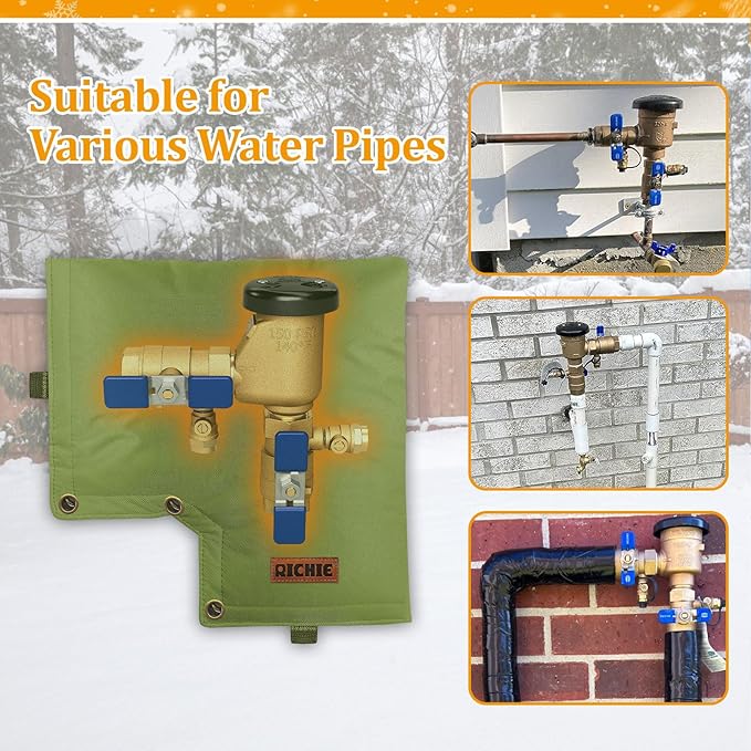 Backflow Preventer Insulated Cover (5°F) for Winter Freeze Protection, 13"W x 12"H Thickened Pressure Vacuum Breaker & Well Pump Cover, Outdoor Waterproof Insulation Pouch for Sprinkler Valve, Green