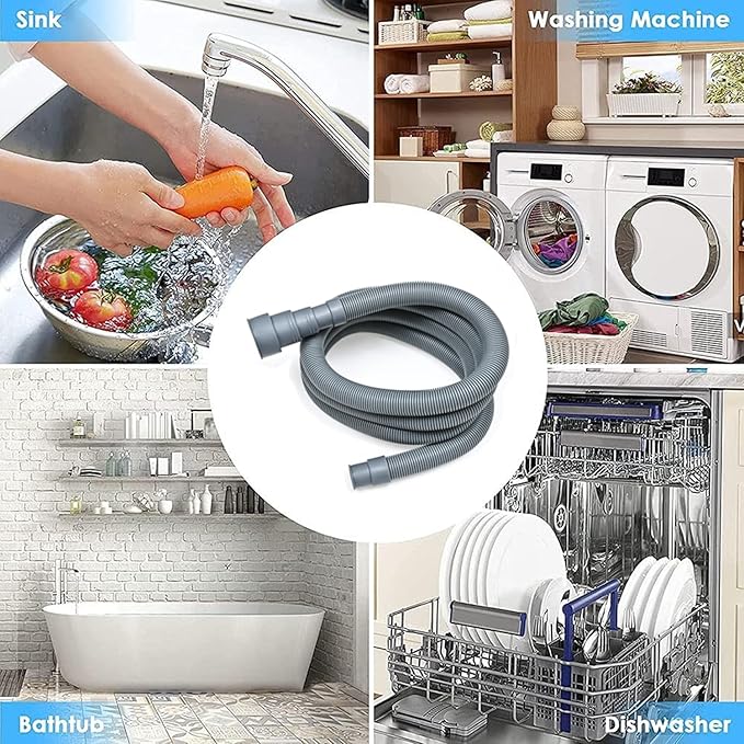 6.5 Feet Washing Machine Drain Hose Universal, Flexible Washer Drain Hose Extension Kits Corrugated Dishwasher Hose w/ 1 Adapter 4 Clamps 1 U-Bend Holder