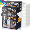 12 x 9 Ft Plastic Sheet Drop Cloths (20-Pack) - Disposable Painter's Sheeting & Tarps for Painting, Waterproof Painting Supplies, Dust Cover for Furniture/Couch/Floor Protection