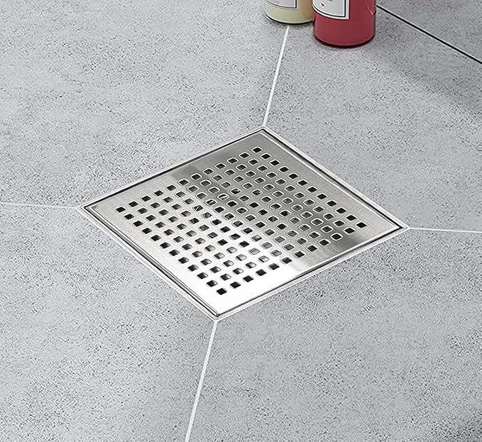 Square Shower Drain, Shower Drain 4 inch with Removable Grate Cover, Corrosion Resistant AISI 304 Stainless Steel Shower Floor Drain with Hair Catcher