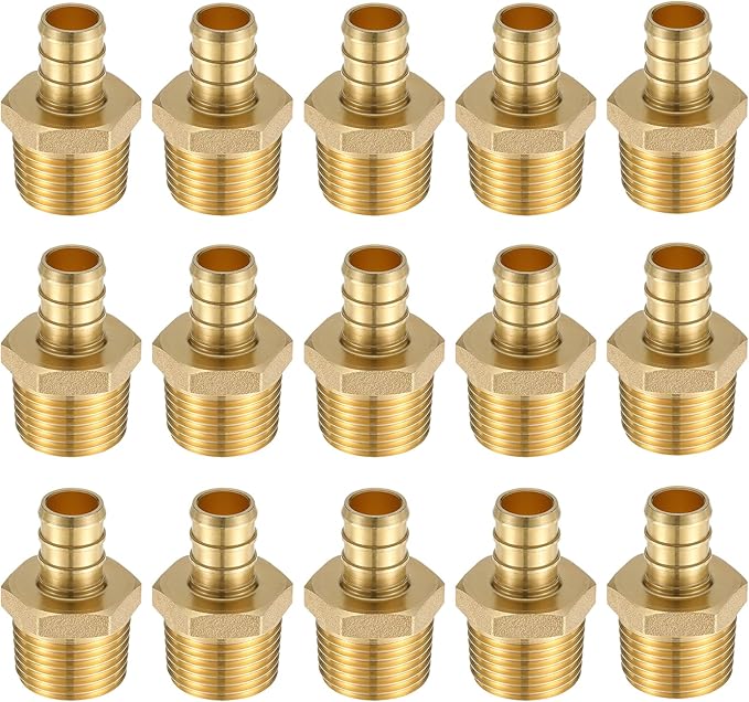 (15 Pack) Lidertik PEX Fittings 1/2 Inch Male NPT Adapter, 1/2" PEX-B F1807 to 1/2" NPT Male Threaded Adapter Brass