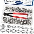 200Pcs 19 Sizes 304 Stainless Steel Single Ear Hose Clamp with Ear Clamp Pincer 5.3-33.1mm & Adjustable 1/4Inch - 2Inch(6-51mm) Hose Clamp Assortment Kit for Automotive, Plumbing, Fuel Line