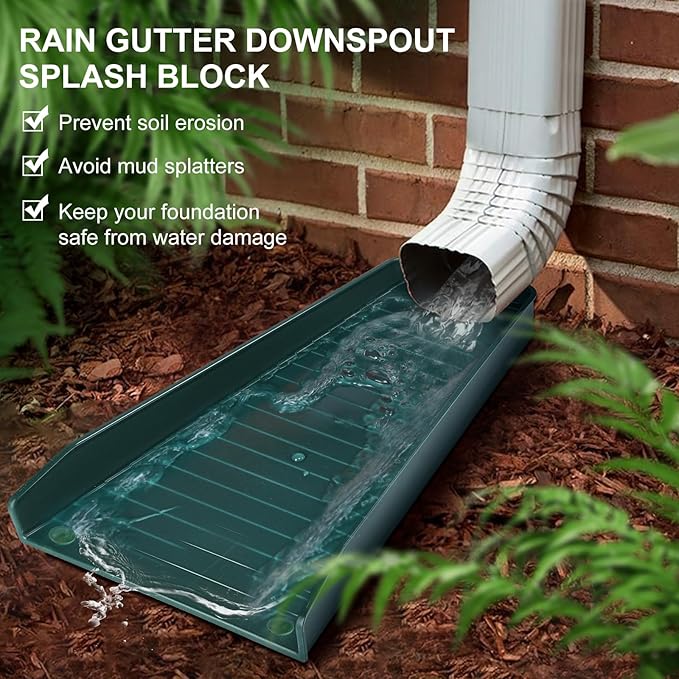 4 Pack Gutter Downspout Extensions,Rain Gutter Downspout Splash Block,Downspout Diverter,Down Spout Drain Extension,Gutter Splash Prevention Device for Cement Floor Lawn Ground (Green)