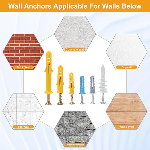 Drywall Anchors and Screws Assortment Kit，510Pcs Wall Hanging Kit with Anchors and Screws, Wall Anchors for Drywall,Anchors Wall Hanging Kit 6 Sizes Picture Hangers,Picture Hanging Kit for Decor Art