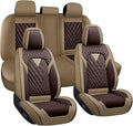 Car Seat Covers for Jaguar E-PACE 2018-2024,Breathable Nappa Leather Car Seat Protector,Full Seat Cover Automotive Seat Cushion with Airbag Compatible(5 Seats,Beige-Brown)