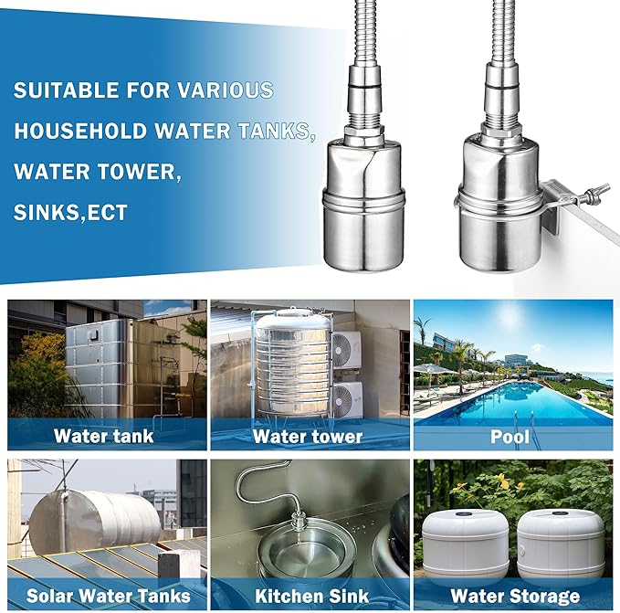 Mornajina 1/2" 3/4" 1" Automatic Float Valve, 304 Stainless Steel Fully Automatic Water Level Control Float Valve, Auto Shut Off Ball Mini Float Valve for Pool, Fish Tank, Livestock Troughs, Pond