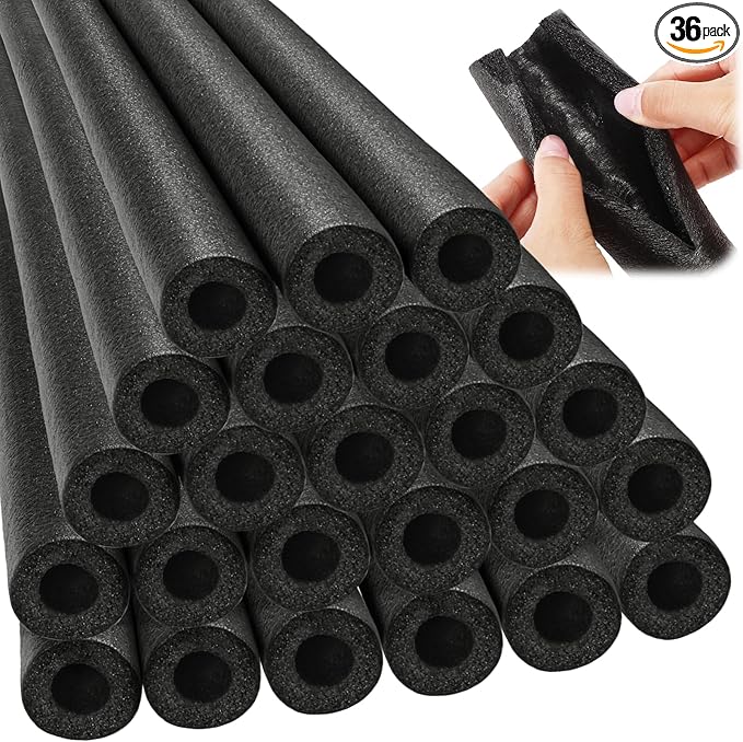 Amylove 36 Pcs 3.3 Feet Foam Pipe Insulation Foam Tube Insulating Water Pipe Pool Swim Noodles Pre Slit Heat Preservation Pipes Covers for Tubing Outdoor Winter Freeze Protection(Black,3/4 Inch)