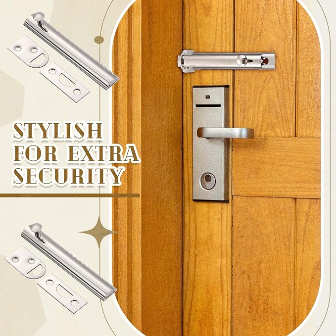 Lothee 4 Pcs Solid Brass Surface Bolt Door Slide Bolt Door Latches for Top of Slide Latch Lock(3",Silver)