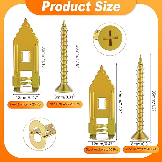 80pcs Self Drilling Drywall Anchors with Screws kit, Upgraded Zinc Self Drilling Anchor & Screw Kit for Drywall, Easy Installation, No Drilling or Punching Holes Required