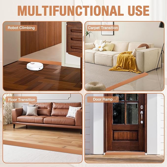 Floor Transition Strip Self Adhesive Vinyl Door Threshold for Doorways Carpet Edging Trim Overlap Edge Reducer for Laminate Floor, Carpet, Tile (Yellow Oak Grain, 1/5" to 2/5", 6.6Ft)