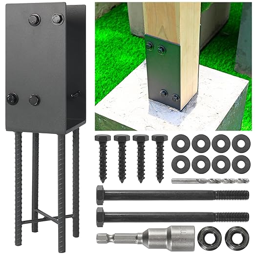 4"x4" Stainless Steels U-Shape Post Holder, Wet Concrete Post Anchor, Heavy-Duty Post Base Bracket for Fence, Deck Railing, Wood Gazebo, Pergola (1pack-Dark Gray)