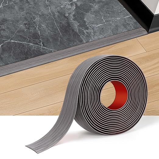 Floor Transition Strip Vinyl Self Adhesive Threshold Strip Carpet Edge Wood to Tile Laminate Flooring Gaps and Doorway Floor Cover Flat Divider Peel and Stick Trim (Gray Wood, 5cm, 6.6FT)