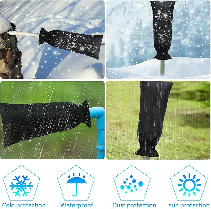 Frienda Outdoor Faucet Cover for Winter Freeze Protection 25'' x 10'' Winter Outside Large Backflow Preventer Insulation Spigot Hose Bib Cover for Garden Lawn Faucet Yard Hydrant(Black,1 Piece)