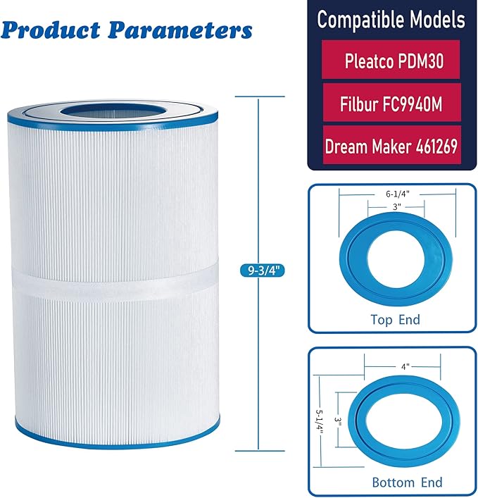 Oval Spa Filter PDM30 Replaces Dream Maker Hot Tubs 461269, Filbur FC9940M and Odyssey, Big EZ, EZL, Crossover 730L, 730S Hot Tub Filter - 2 Pack