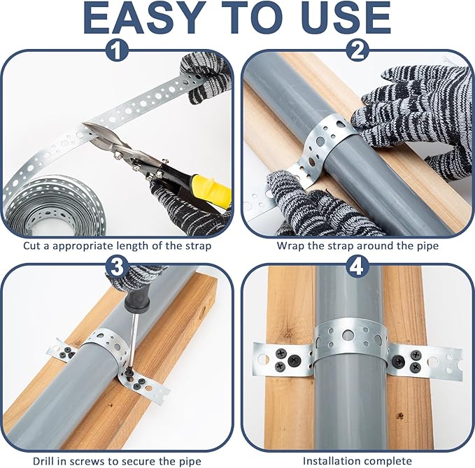 Galvanized Metal Pipe Strap 1-Inch x 33FT 0.6mm Thickness for Pipe Support Pipe Hanger Strap Metal Strapping with Holes