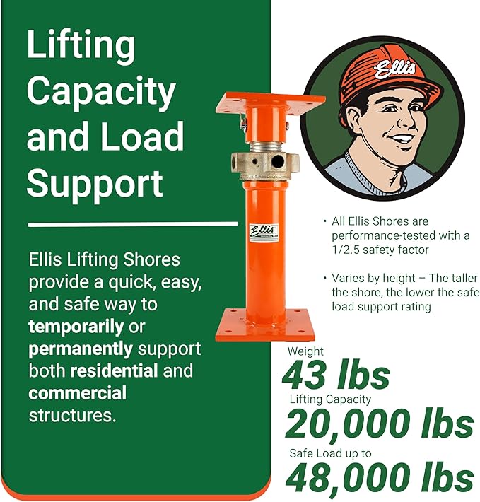 ELLIS Heavy-Duty Adjustable Steel Shore – Structural Support for Floor Leveling, Beams, and Concrete Reinforcement – 48,000 lb Safe Load Capacity – 19"-32" Adjustment