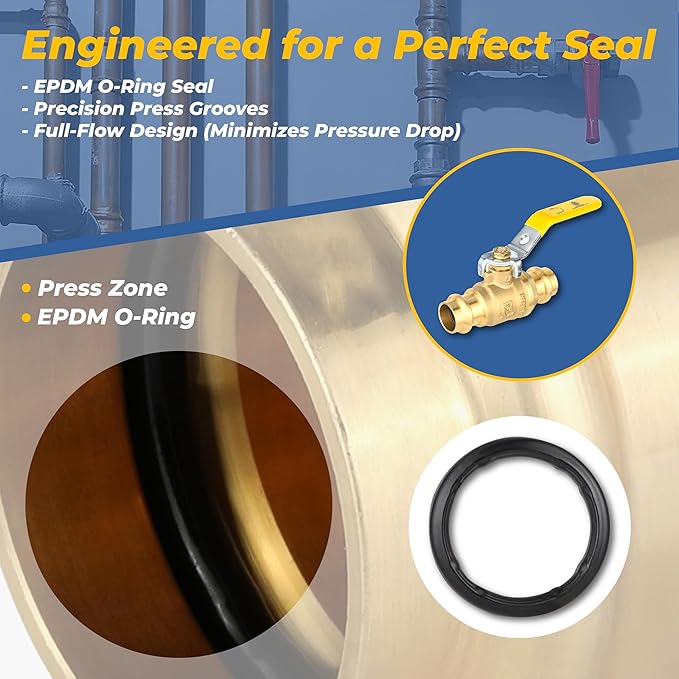 3/4-Inch Copper Press X Press Ball Valve for Copper Tubing,Brass Full Port Water Stop Shut Off Ball Valve,1/4 Turn with EPDM O-ring(Pack of 2)(VALVE243-2Pack)
