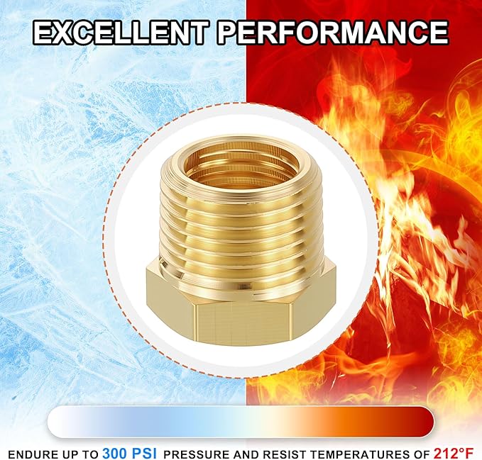 15 Pack Male to FeMale Adapters, 3/8" Male NPT x 1/4" FeMale NPT Brass Hex Bushing Reducer for Industrial, Automotive, Fluid Transfer, Home Gardening, Water Treatment