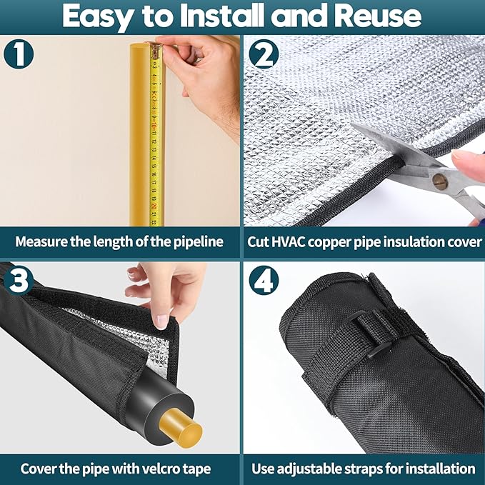 3-Layer HVAC Copper Pipe Insulation Cover, 72'' x 10.2'' AC Pipe Insulation Cover Outdoor, 600D Oxford Flexible Copper Line Insulation Sleeve Wrap for Outside Pipe Central Air Conditioning Mini Splits