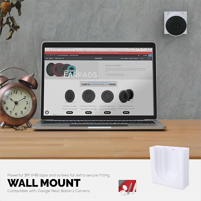 Wall Mount for Google Nest Battery Security Camera Holder - Adhesive & Screw-in, No Hassle Installation, Easy Slot-in Design (White) by Brainwavz