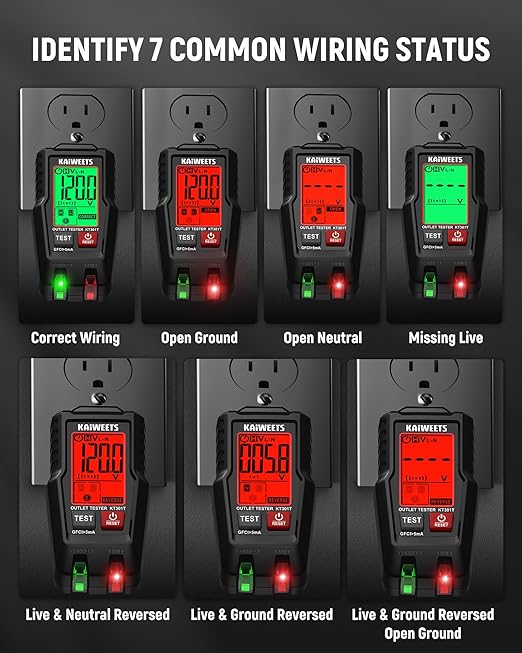 KAIWEETS Electrical Test Kit, Non-Contact Voltage Tester and GFCI Outlet Tester with LCD Display, Wiring Fault Checker, Outlet Tester Kit for Electrician, DIY, 2-Piece