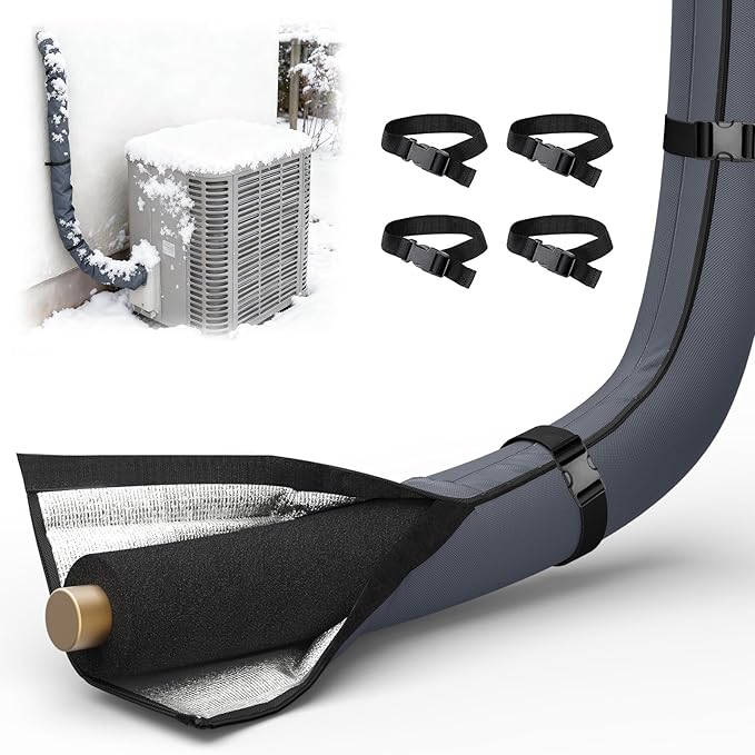 3 Layers HVAC Copper Pipe Insulation Cover,72"x10.2" Weatherproof 600D Oxford AC Pipe for Outside,Grey Flexible Copper Line Insulation Sleeve for Central Air Conditioning Mini Splits