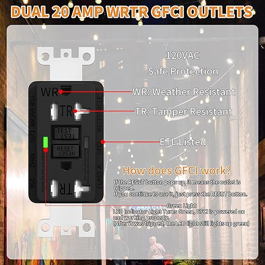 Joinfworld Outdoor Electrical Outlet Box with Dual 20 Amp WRTR GFCI Receptacles ETL Listed Waterproof GFCI Outlet Box with Cover